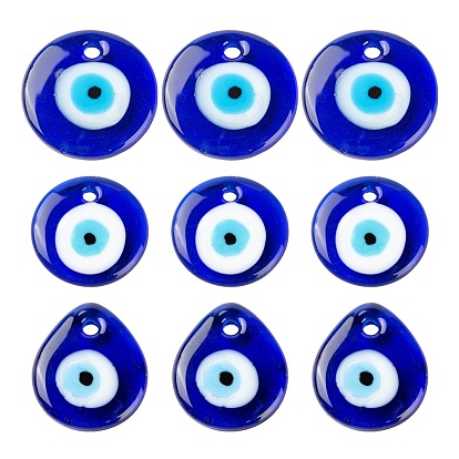 12 piezas 3 colgantes de ojo malvado hechos a mano de estilo murano, lágrima plana y redonda plana