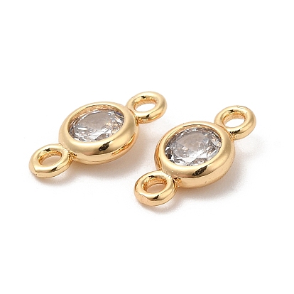 Brass Connector Charms, with Clear Glass, Flat Round