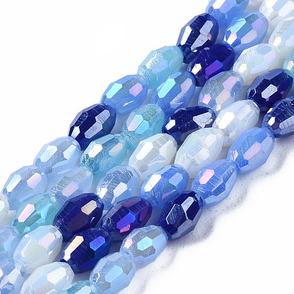 Perles en verre electroplate, de couleur plaquée ab , facette, riz