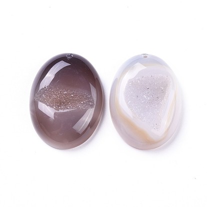 Natural Druzy Agate Pendants, Oval