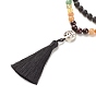 7 Chakra Gemstone Buddhist Necklace, Big Tassel with Alloy Tree of Life Pendant Necklace, Natural Lava Rock & Mixed Stone Jewelry for Women