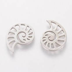 Stainless Steel Color 201 Stainless Steel Charms, Conch Shape, Stainless Steel Color, 11.4x14.4x1mm