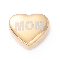 Golden Vacuum Plating 304 Stainless Steel  Beads, Heart with Word Mom, Golden, 11x12x5mm, Hole: 2mm