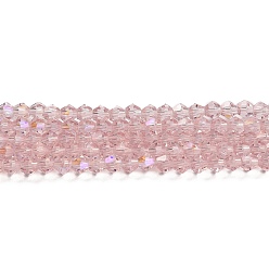 Pink Transparent Electroplate Glass Beads Strands, AB Color Plated, Faceted, Bicone, Pink, 4x4mm, Hole: 0.8mm, about 87~98pcs/strand, 12.76~14.61 inch(32.4~37.1cm)