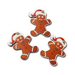 Gingerbread Man Pendentifs en bois imprimé simple face, charmes de noël, gingerbread man, 49x40.5x2.6mm, Trou: 2mm