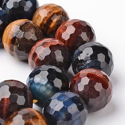 Tiger Eye Natural Tiger Eye Bead Strands, Faceted, Round, 8mm, Hole: 1mm, about 49pcs/strand, 15.3 inch