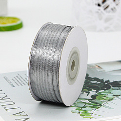 Gray Polyester Double-Sided Satin Ribbons, Ornament Accessories, Flat, Gray, 3mm, 100 yards/roll
