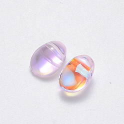 Pink Transparent Spray Painted Glass Charms, AB Color Plated, Oval, Pink, 8.5x6x4.5mm, Hole: 1mm