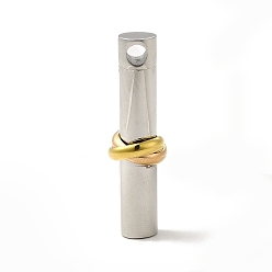 Oro & Acero Inoxidable Color Revestimiento iónico (ip) 304 colgantes de acero inoxidable, colgante de columna con nudo, acero color oro y acero, 43x12.5 mm, agujero: 4 mm