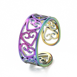 Rainbow Color Ионное покрытие (ip) 304 кольцо из нержавеющей стали с полым сердцем и открытой манжетой для женщин, Радуга цветов, размер США 6 (16.5 мм)