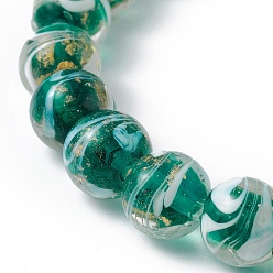 Vert Foncé Brins de perles au chalumeau de sable d'or faites à la main, ronde, vert foncé, 11.5~12mm, Trou: 1.2~2mm, Environ 30 pcs/chapelet, 33~34 cm
