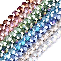 Color mezclado Abalorios de vidrio electrochapa, facetados, corazón, color mezclado, 7x7x4 mm, agujero: 1 mm, sobre 100 unidades / cadena, 25.59 pulgada (65 cm)