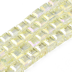 Champagne Gold Electroplate Transparent Glass Beads Strands, Faceted, Cube, Champagne Gold, 7x7x7mm, Hole: 1.4mm, about 100pcs/strand, 26.77 inch(68cm)