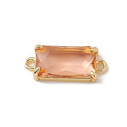 Light Peach Transparent K9 Glass Connector Charms, with Light Gold Plated Brass Findings, Faceted, Rectangle Links, Light Peach, 20.5x8x4.5mm, Hole: 1.5mm
