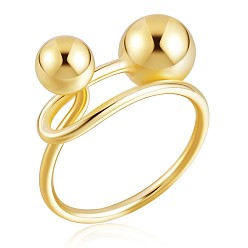 Golden 925 Sterling Silver Double Balls Cuff Ring for Women, Golden, US Size 5 1/4(15.9mm)