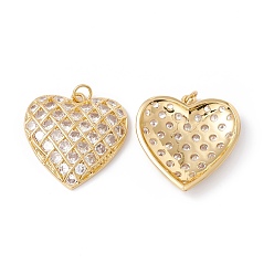 Real 18K Gold Plated Rack Plating Brass Micro Pave Clear Cubic Zirconia Pendants, with Jump Ring, Cadmium Free & Nickel Free & Lead Free, Heart, Real 18K Gold Plated, 26x25x4.5mm, Jump Ring: 5x0.6mm, Inner Diameter: 3.4mm