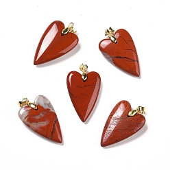 Red Jasper Natural Red Jasper Pendants, with Rack Plating Golden Plated Brass Findings, Long-Lasting Plated, Heart, 32~34x20x8mm, Hole: 4x4mm