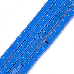 Dodger Blue Spray Painted Non-magnetic Synthetic Hematite Multi-Strand Links, For Tile Elastic Bracelets Making, Square, Dodger Blue, 5x5x2mm, Hole: 0.6mm, about 81pcs/strand, 15.9 inch