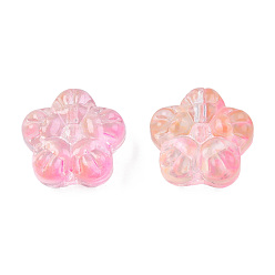 Pink Perles de verre peintes par pulvérisation transparent, deux tons, fleur, rose, 12.5x13x6mm, Trou: 1mm