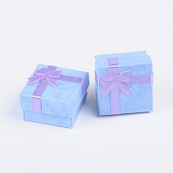 Cornflower Blue Cardboard Ring Boxes, with Satin Ribbons Bowknot outside, Square, Cornflower Blue, 41x41x26mm
