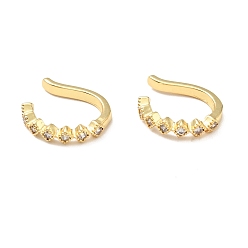 Golden Clear Cubic Zirconia Rhombus Cuff Earrings, Brass Jewelry for Non-pierced Ears, Cadmium Free & Lead Free, Golden, 14x11.5x2.5mm