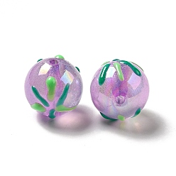 Lilac Acrylic Beads, AB Color Plated, with Enamel, Round with Firework, Lilac, 19.5x20mm, Hole: 3mm