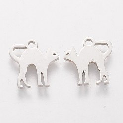 Stainless Steel Color 304 Stainless Steel Kitten Charms, Cat Silhouette Shape, Stainless Steel Color, 12.5x12x1mm, Hole: 1.5mm