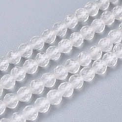 Clear Natural Quartz Crystal Beads Strands, Rock Crystal Beads, Faceted, Round, Clear, 3mm, Hole: 0.7mm, about 134pcs/strand, 15.7 inch(40cm)