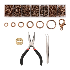 Red Copper DIY Jewelry Making Finding Kit, Including Brass Jump Rings & Open Jump Rings, Zinc Alloy Lobster Claw Clasps, Tweezers, Pliers, Red Copper, 1182Pcs/bag