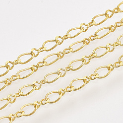 Золотой Латунь Figaro цепи, цепочка фигур 8, с катушкой, пайки, золотые, 4x3.7x0.4 мм и 3.5x2x0.4 мм, около 100 ярд / рулон
