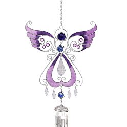 Pourpre Moyen Carillon à vent en métal, Décorations de pendentif en émail d'ange féerique, support violet, 760x200mm