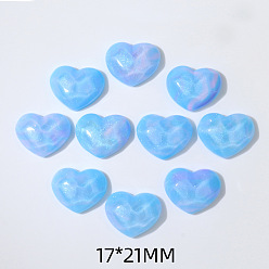 Light Sky Blue Opaque Resin Cabochons, with Glitter Powder, Heart with Water Ripple, Light Sky Blue, 17x21mm