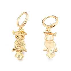 Real 18K Gold Plated Brass Owl Dangle Leverback Earrings Findings, Rhinestone Settings, Cadmium Free & Nickel Free & Lead Free, Real 18K Gold Plated, 35mm, Pin: 1mm, For 2mm Rhinestone