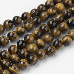 Tiger Eye Natural Yellow Tiger Eye Bead Strands, Round, Grade AB+, 8~8.5mm, Hole: 1mm, about 45~47pcs/strand, 14.9 inch(38cm)