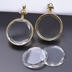 Round Alloy Locket Pendants, with Glass, DIY Accessories for Jewelry Pendants Making, Round, 46x33x13mm