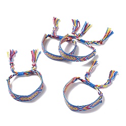 Deep Sky Blue Polyester-cotton Braided Rhombus Pattern Cord Bracelet, Ethnic Tribal Adjustable Brazilian Bracelet for Women, Deep Sky Blue, 5-7/8~11 inch(15~28cm)
