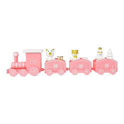 Pink Décoration d'affichage de mini train en plastique, décorations de noël, pour la décoration de la maison de cadeau de fête, rose, 45x195mm
