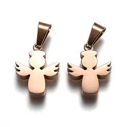 Rose Gold Ion Plating(IP) 304 Stainless Steel Pendants, Manual Polishing, Angel, Rose Gold, 16.5x13x3.5mm, Hole: 3x7mm