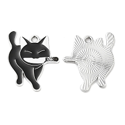 Черный Подвески из эмали и сплава, платина, оберег кота с ножом, чёрные, 23.5x21x1 мм, отверстие : 2 мм