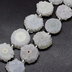 Blanc Perles de cristal de quartz druzy naturelles, quartz solaire, teint, nuggets, blanc, 14~22x13~20x4~6mm, Trou: 1.5~2mm, Environ 9~12 pcs/chapelet, 7.7~7.9 pouce (19.5~20 cm)