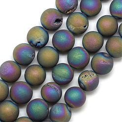 Multi-color Plated Electroplated Natural Druzy Geode Agate Beads Strands, Dyed, Frosted, Round, Multi-color Plated, 18~18.5mm, Hole: 2mm, about 22pcs/strand, 16.3 inch