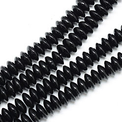 Black Stone Synthetic Black Stone Bead Spacer Strands, Rondelle, 6~7x3mm, Hole: 1mm, about 123~127pcs/strand, 14.7~15.2 inch