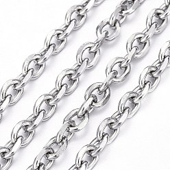 Stainless Steel Color 304 Stainless Steel Cable Chains, Diamond Cut Chains, Unwelded, Stainless Steel Color, 6x4.5x1.2mm
