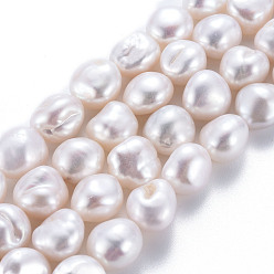 Seashell Color Natural Keshi Pearl Beads Strands, Cultured Freshwater Pearl, Potato, Seashell Color, 9~14x10~12x7~10mm, Hole: 0.6mm, about 35~36pcs/strand, 14.96 inch(38cm).