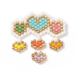 Colorido Perlas de semillas japonesas hechas a mano, Patrón de telar, corazón, colorido, 27x28x2 mm