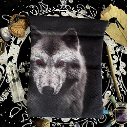 Lobo Bolsas con cordón para guardar joyas de terciopelo con estampado animal, bolsas de joyería rectangulares, para guardar joyas, lobo, 18x13 cm