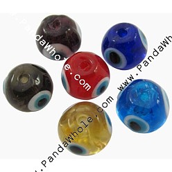 Colorido Abalorios de colores vario hechos a mano, redonda con mal de ojo, colorido, 10 mm, agujero: 2 mm