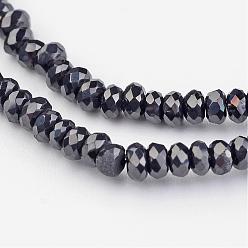 Plaqué Noir Perles en verre electroplate, facettes rondelle, noir plaqué, 2x1.5, Trou: 0.5mm, Environ 203 pcs/chapelet, 12 pouce
