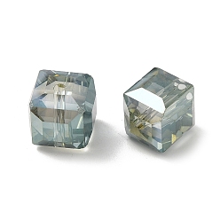 Vert mer Foncé Perles en verre electroplate, arc-en-ciel plaqué, facette, cube, vert de mer foncé, 10~11x10~11x10~11mm, Trou: 1mm