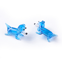 Озёрно--синий Декор для дома ручной работы щенок в технике лэмпворк, 3 д мультфильм собака, Плут синий, 17~20x9~10x13~15 мм